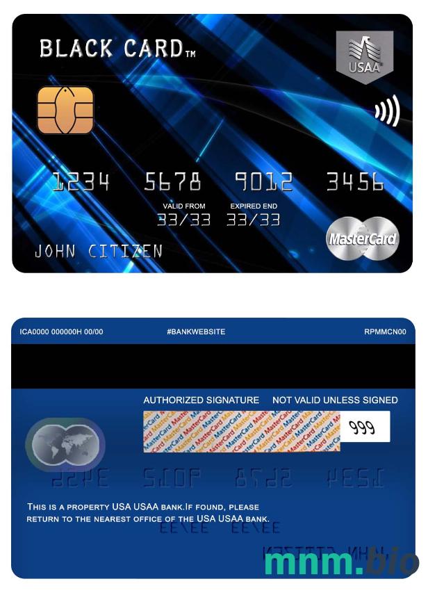 USA USAA bank przykład karty mastercard w formacie PSD